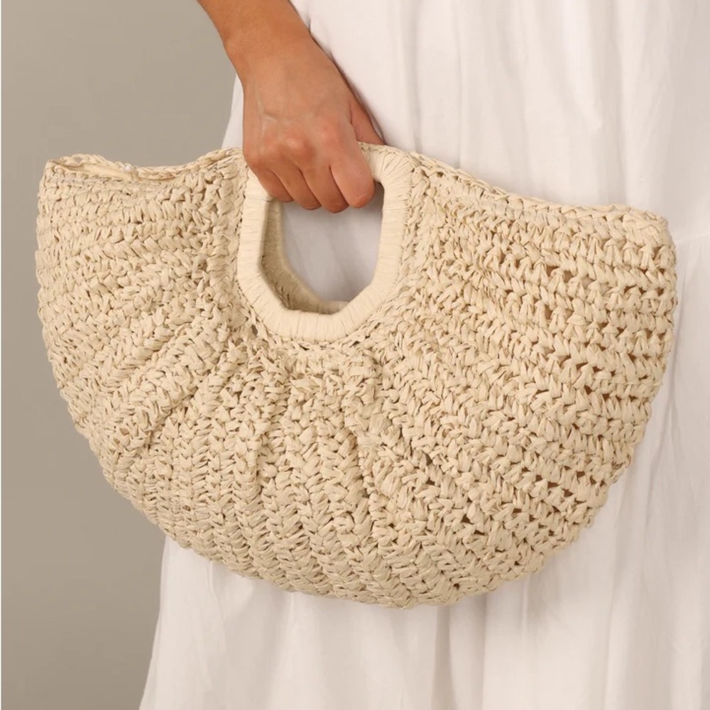 Handwoven Cream Crochet Tote Bag - Casual Beach Handbag